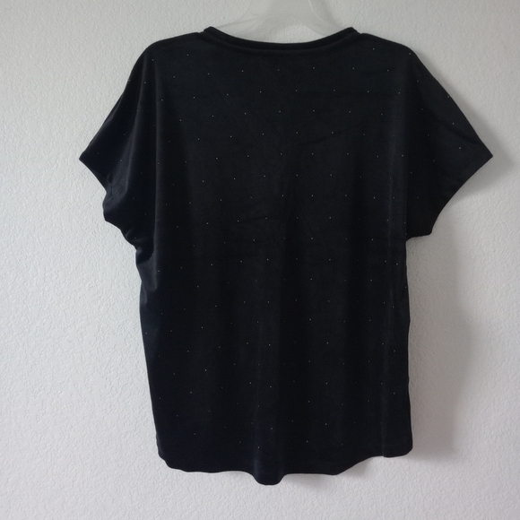 NWT LOFT Women's Black Velvet Velour Embellished Studded Blouse size M Petites - Picture 2 of 7